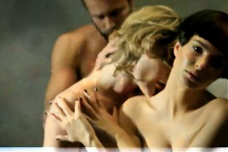 Emily Ratajkowski nude photoshoot with two guys